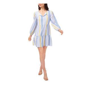 RILEY&RAE Womens White Tie Blouson Sleeve Split Short Party Fit + Flare Dress S